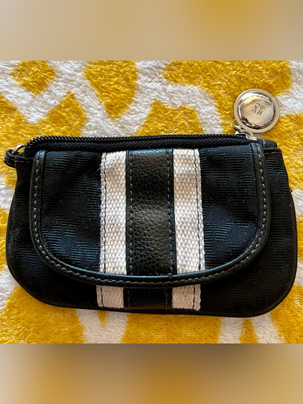 New York & Company Black Wallet Pouch with White Stripe Detail